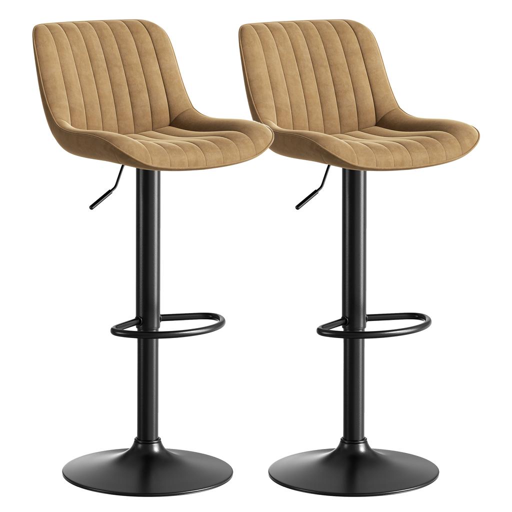 Brown Dining Room Bar Stool Swivel Chairs, Set of 2 - Velvet-Covered, Height-Adjustable, 360 Degrees Swivel Function