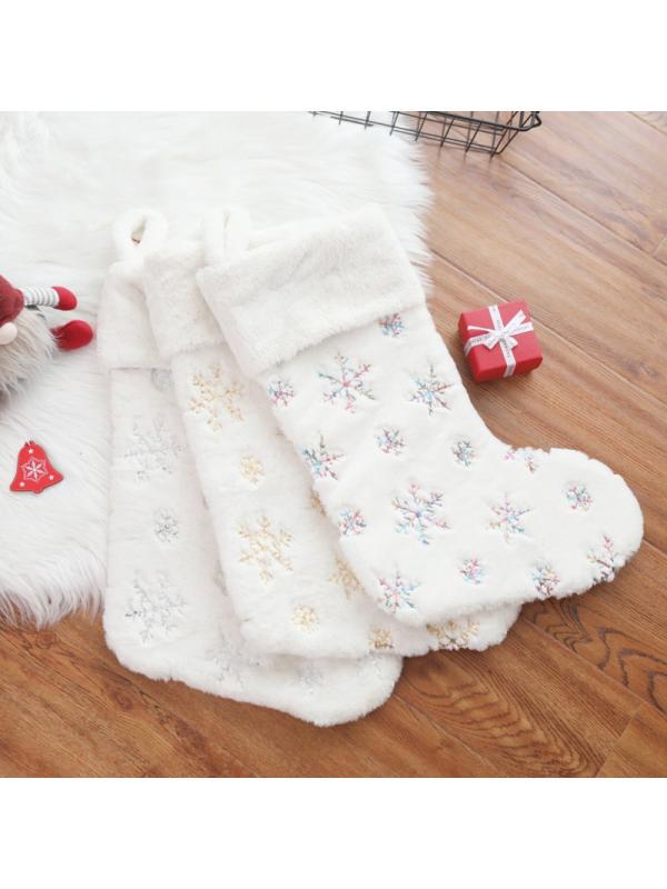 

Снежинки Вышитые Белые Плюшевые Рождественские Чулки Конфеты Носки