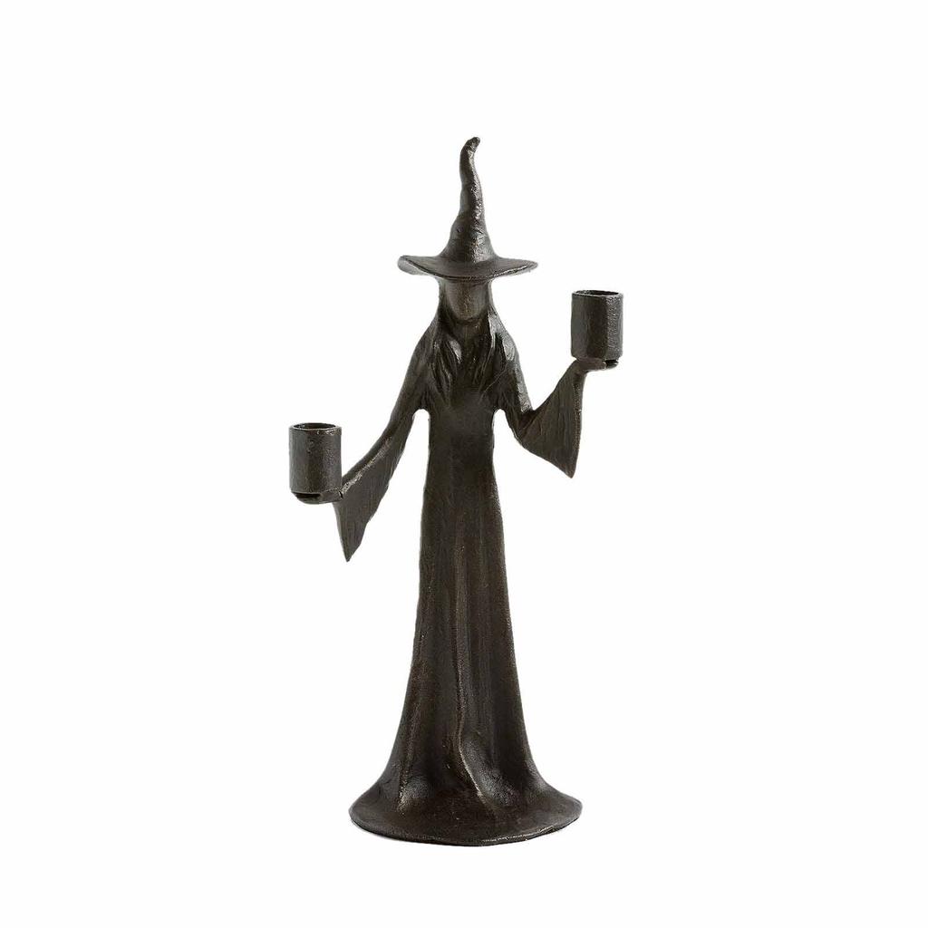 Elegant Witch Candle Holder - Unique Black Halloween Decor Indoor, Table Centerpiece, Window Display