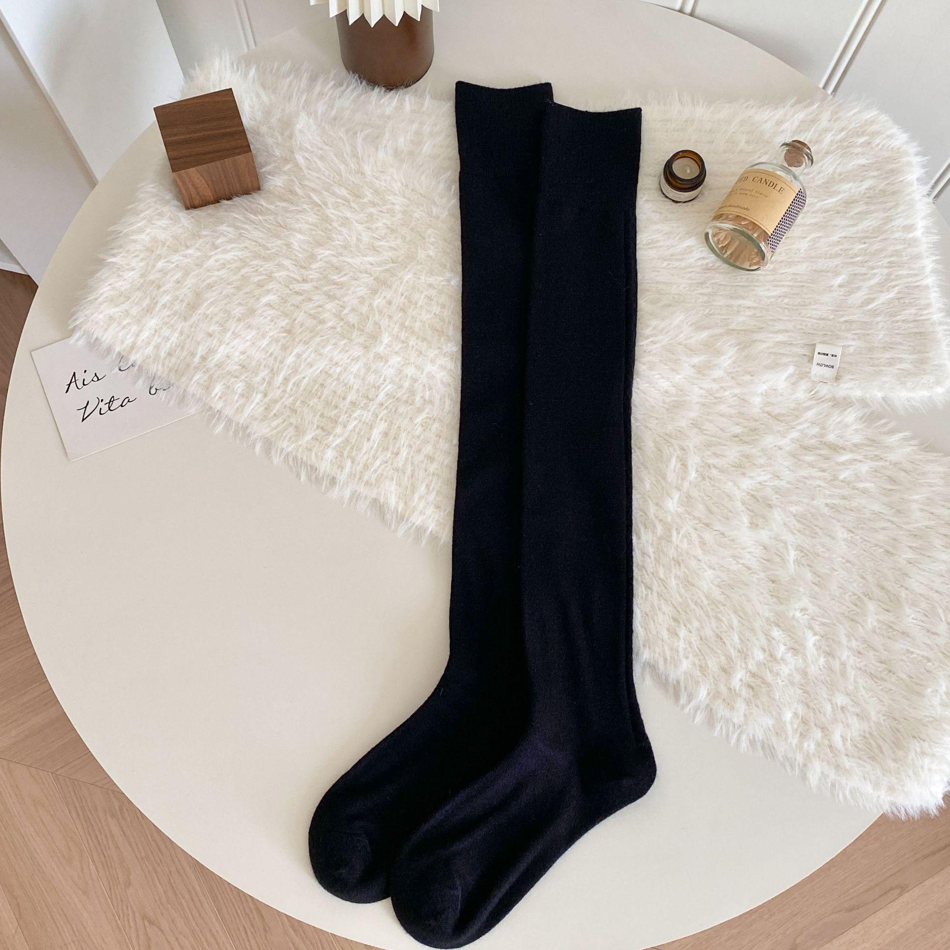 

Wool High Knee Socks Women S Stockings Calf Socks Autumn And Winter Thickened Knee Pads Boots And Socks Solid Color Thin Jk Socks One size fits all чорний
