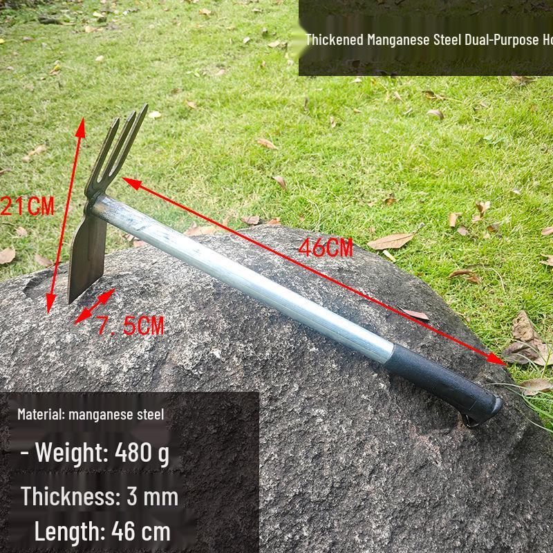 Manganese Steel Multifunctional Gardening Hoe for Weeding, Planting Vegetables & Flowers - Ideal for Outdoor, Dual-Use, Short Handle Farming Tool