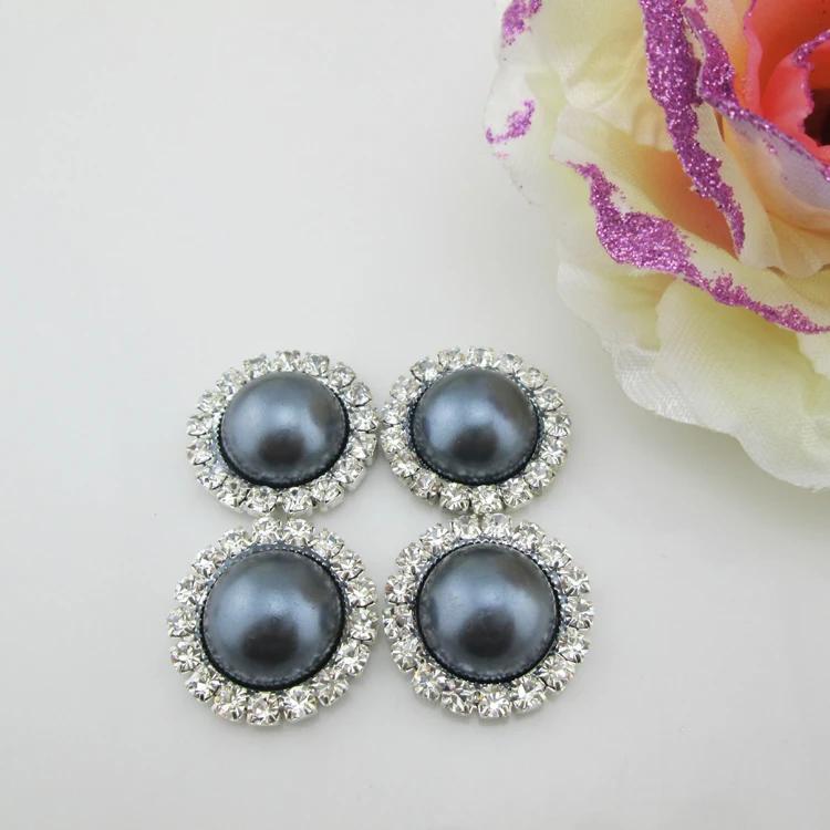 5pcs Round Clear Rhinestone 16 Colors Pearl Metal Shank Buttons (21mm)