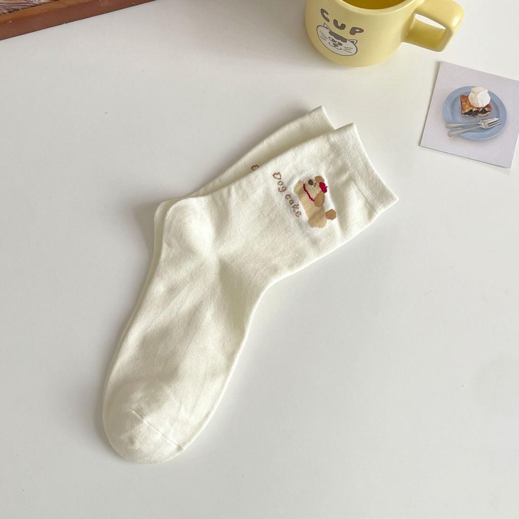 Cartoon Socks Mid-Tube Socks Trendy Spring And Autumn Cute Preppy Style Bow Puppy Striped Stockings