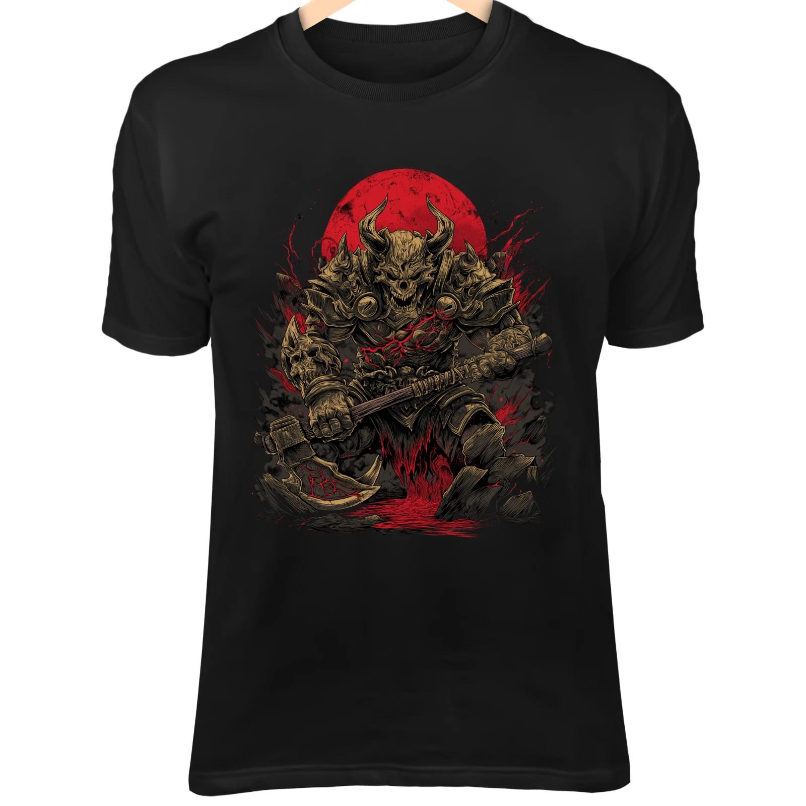 Demonic Spartan Skull Fighter - Horned Bronze Helmet, Molten Armor & Crimson Axe 3XL