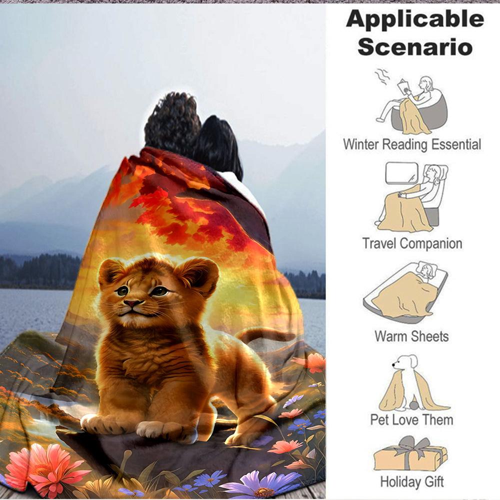 1pc Lion, Fantasy Landscape Blanket Lightweight Flannel Blanket Throw Blanket For Sofa, Bed, Travel, Camping, Livingroom, Couch, Chair, And Bed yy2509
