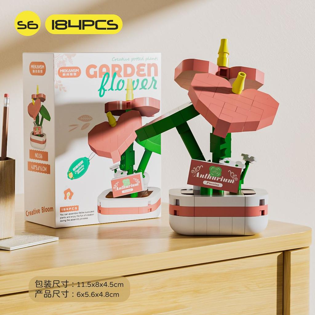 Blumenstrauß Bonsai Bausteine Künstliche Pflanze aus Kunststoff Staubschutz Mikromodell Dekoration Spielzeug für Kinder Geburtstagsgeschenk