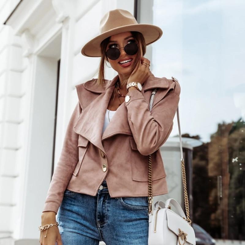 

Женская однобортная куртка с длинным рукавом и отложным воротником с боковым карманом, женское пальто XL розовый