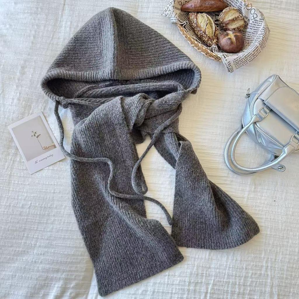Big Brim New Knitted Hooded Scarf Shawl Integrated Autumn and Winter Unisex Thickened Warm Bag Head