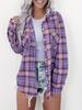 Cardigan Camisa Feminina Xadrez de Manga Comprida com Gola Pontuda para a Primavera 2025