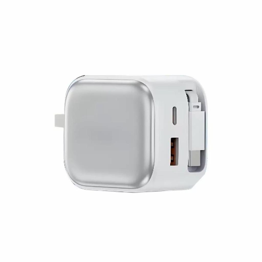 Gallium Nitride Retractable Multi-Port A+C Fast Charger for Apple & Android