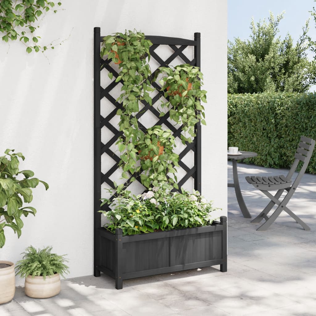 Vidaxl Planter with Trellis, Black, Solid Fir Wood
