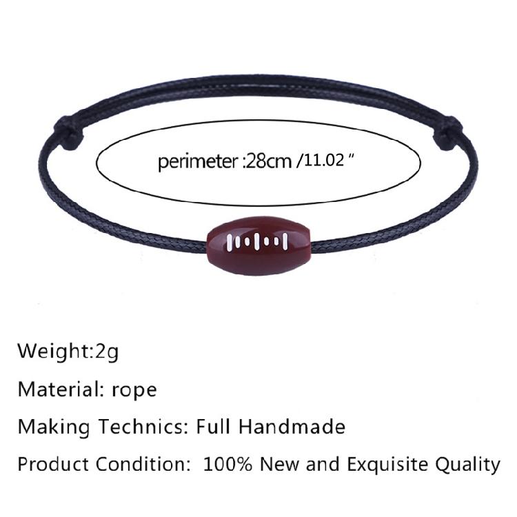 Football Cord Braided Rope Bracelet with Charm for Girl Women Men Teens
