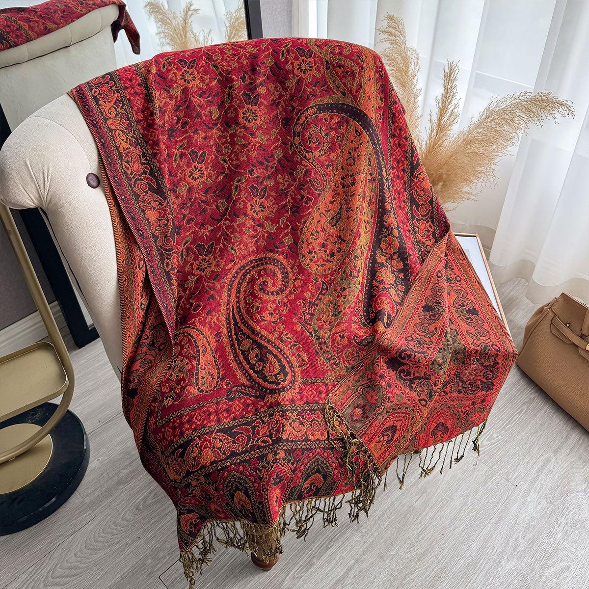 

Classic Ethnic Style Popular Cashew Print Hanging Beard Fringed Long Scarf Women S National Style Imitation Cashmere Scarf Elegant Shawl 195*70
