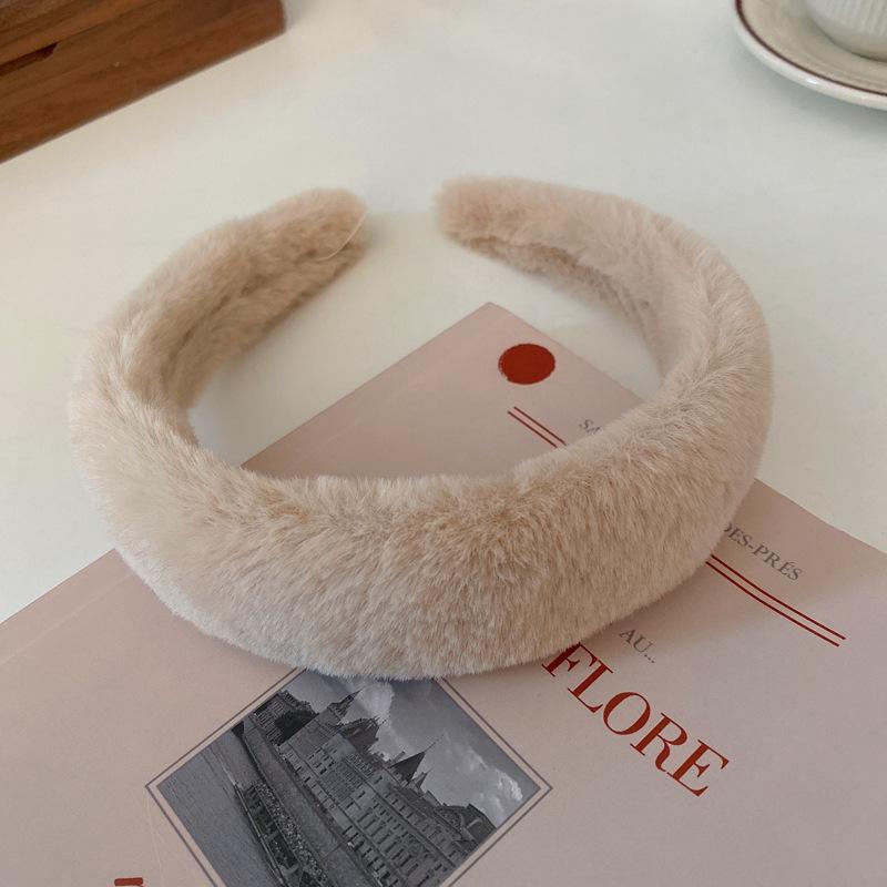 Winter Women Plush Hairbands Wide Side Faux Fur Sponge Hair Accessories Solid Color Headbands Fashion Hair Hoop