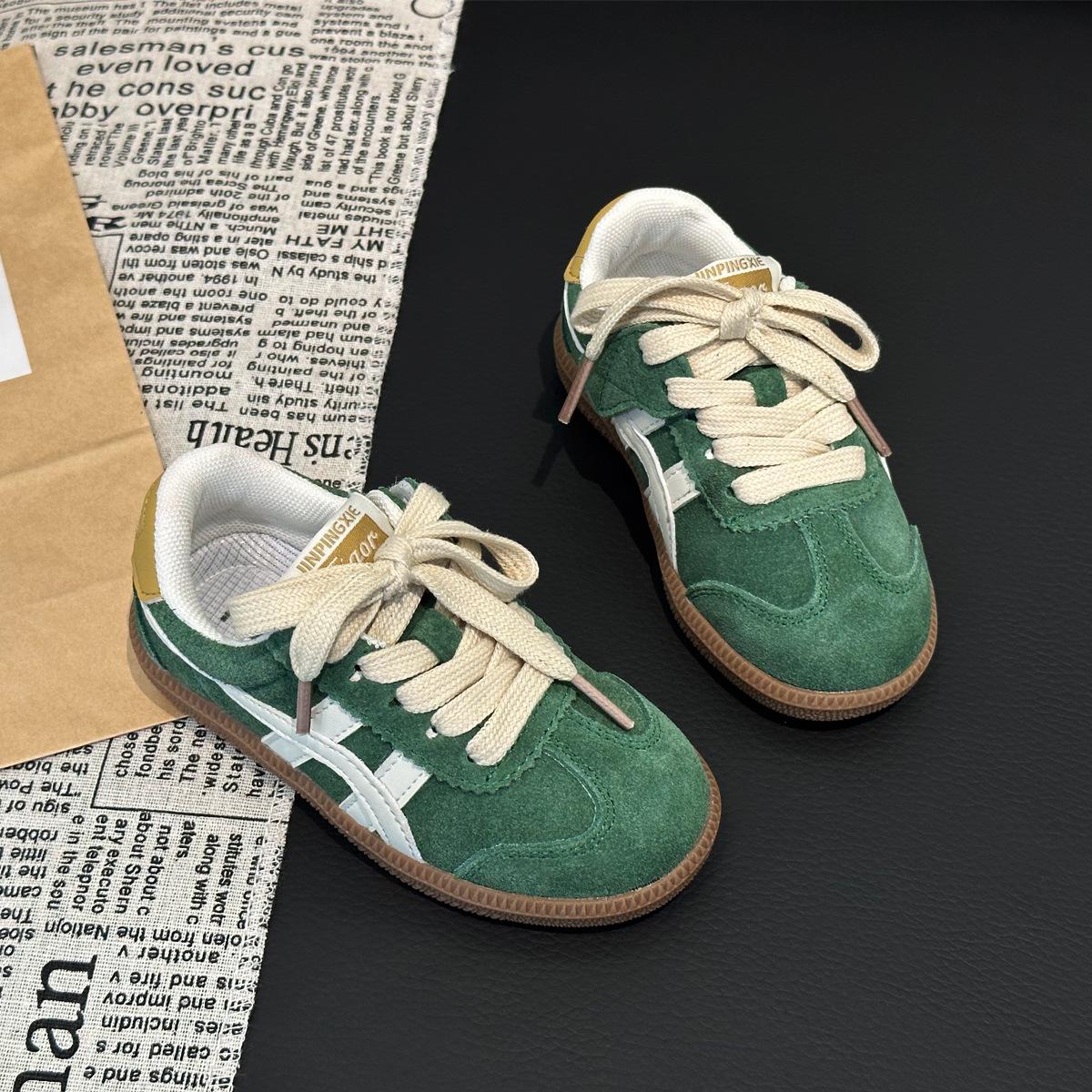 

Кроссовки для тренировок из натуральной кожи в немецком стиле в стиле ретро для мальчиков и девочек 2024 года — модная спортивная обувь для детей среднего и старшего возраста 22 - 14.5cm зелёный