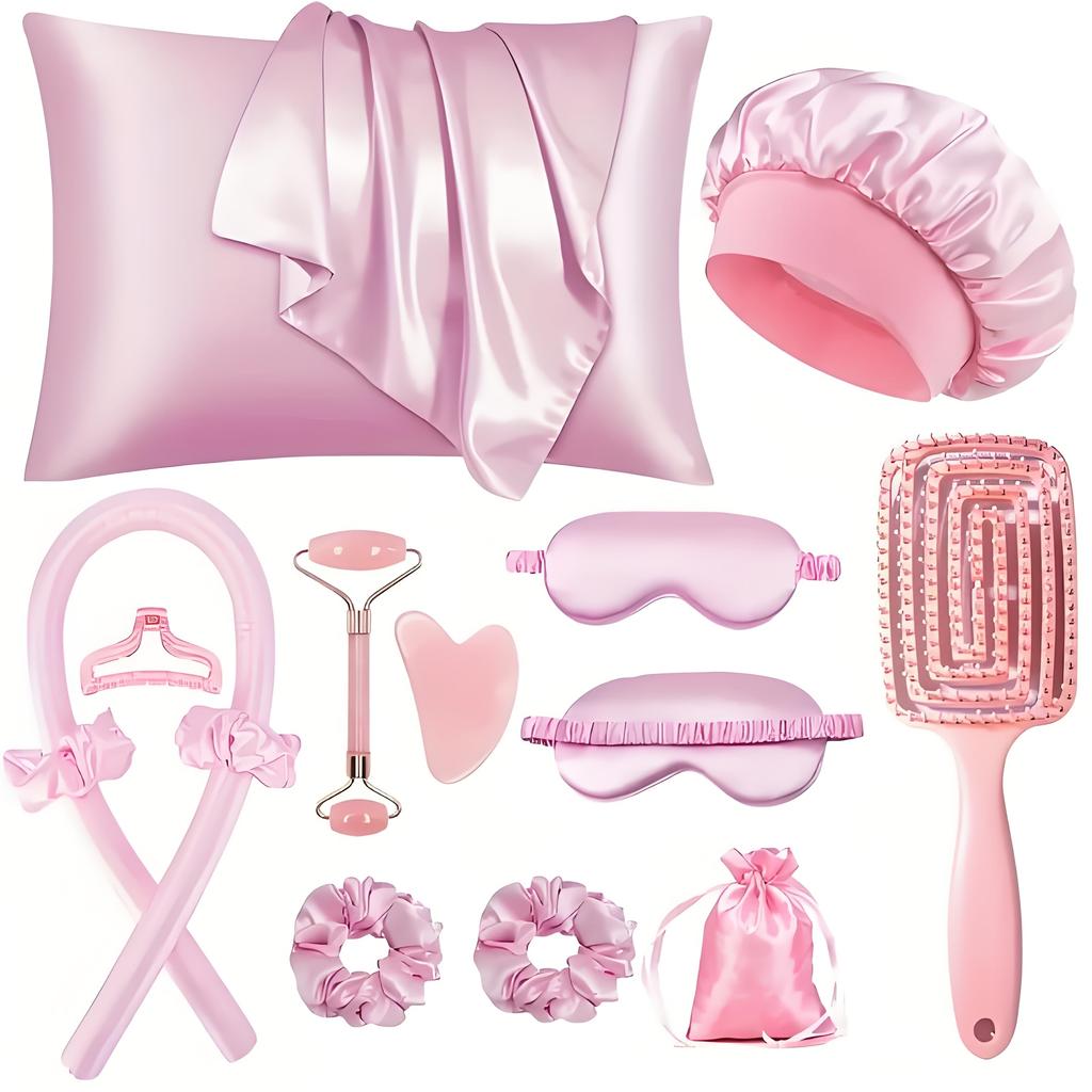 4/6/13PCS Styling Kit -Heatless Silk Curler with Sleeping Mask and Shower Cap for Women and Girls Beauty Kit for Travel and Home