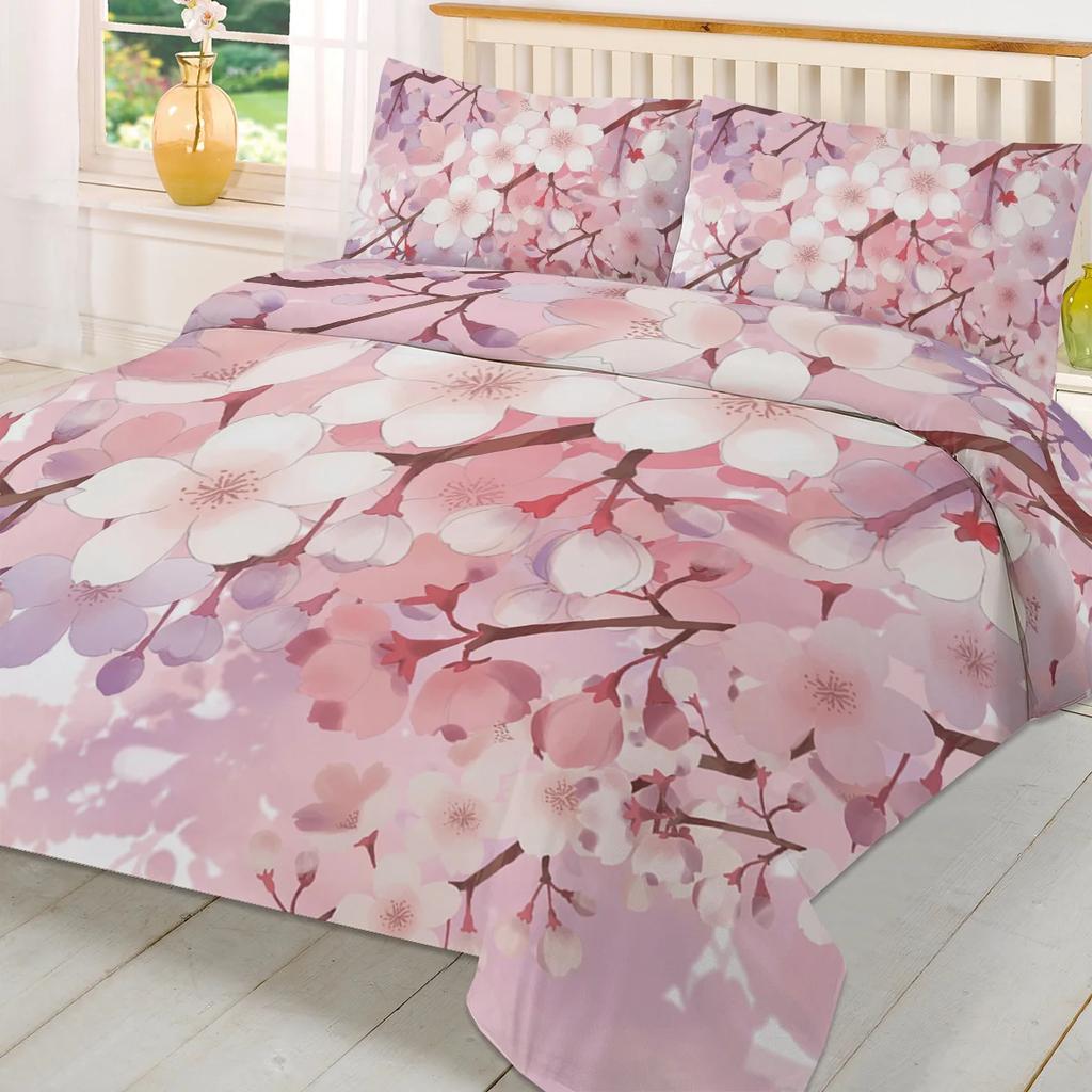 Romantic Flowers Sakura Pink Duvet Cover With Pillow Case Custom 3pcs Bedding Set Quilt Cover Double Bed Home Textile