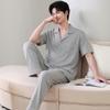 Pajamas Men's Summer Cotton Short Sleeve Trousers Thin Summer Men's Large Size Summer Cardigan Loungewear Set