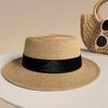 Breathable Beach Flat Top Hat French Style Women's Sun Hat Retro Straw Woven Hat  Outdoor