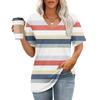 Fashion Top Pocket V-Neck Short Sleeve Striped Print T-Shirt Top