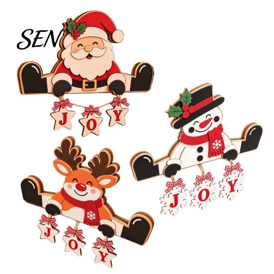 Indoor Christmas Decor Accessories Wooden Tabletop Decor, 2D Flat Hanging Shelf Sitters with JOY Ornaments, Reusable Holiday Ornaments Rustic