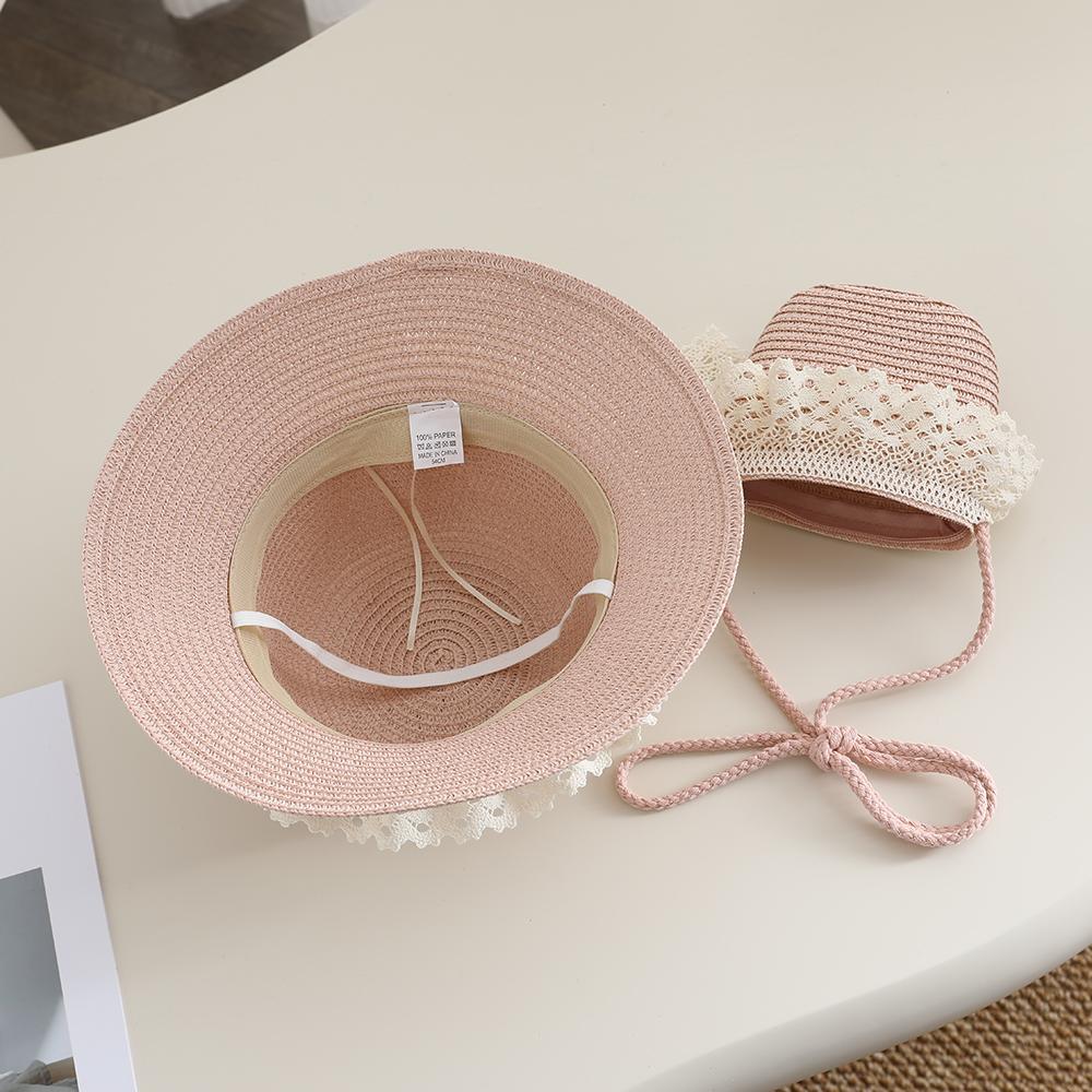 Girls Lace Straw Hat & Mini Bag Set Summer Children's Sun Hat Bow Cute Toddler Beach Hat for Kids Outdoor Travel Sun Protection