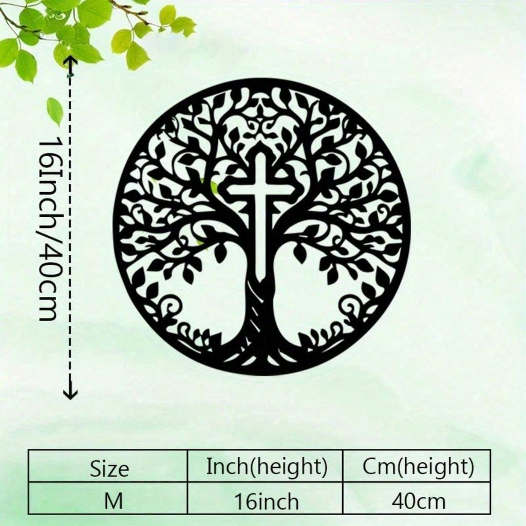 Tree Cross Metal Wall Art Wrought Iron Sculpture Christian Home Decor Baptism Gift