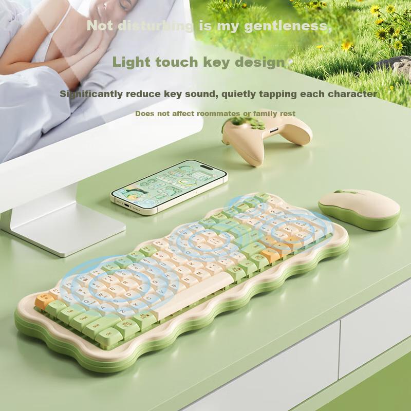 B.O.W MK98 Wireless Keyboard And Mouse Set, Rechargeable Silent Keyboard And Mouse Combo with 99 Keys, Matcha Color