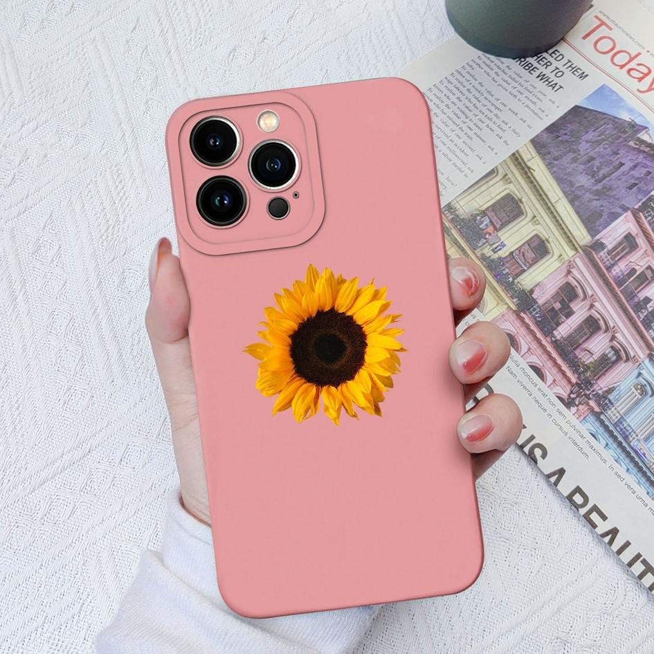 For Apple iPhone 6 7 8 11 12 13 14 15 Pro Max X XS XR SE Phone Case Liquid Soft Silicone Shockproof Cover Sunflower Butterfly For iPhone Shell Bumper