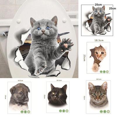 1PC Home Decor Window Art Decal 3D Cats Toilet Stickers PVC Wall