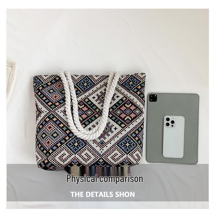 Women's 2024 Large Capacity Ethnic Style Tote: Trendy Single Shoulder Commuting Bag for Students