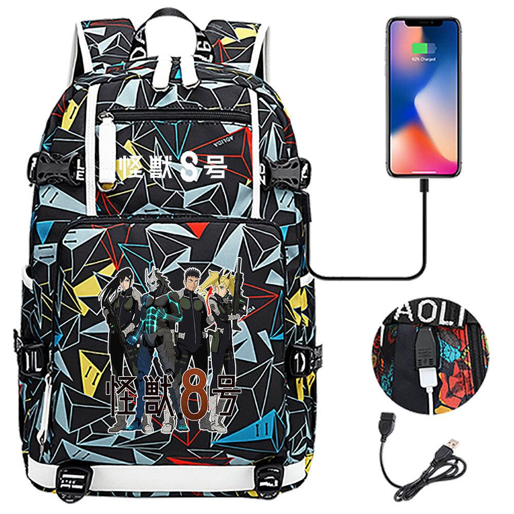 Kaiju No. 8 Printed USB Port Backpack Youth Student School Bag Large Capacity Travel Daypack