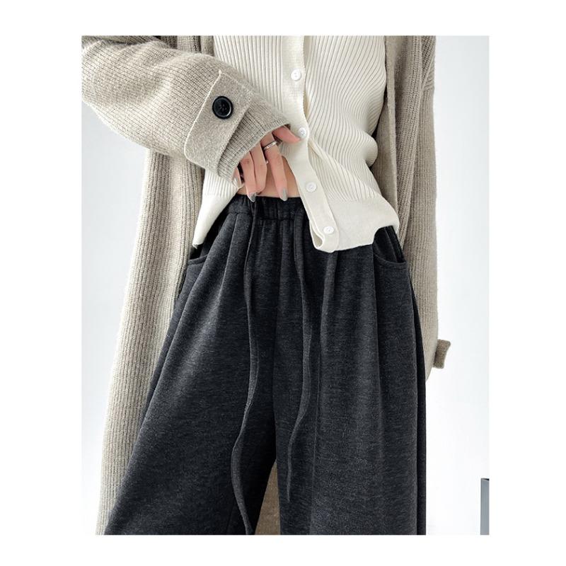 Real autumn and winter new glutinous rice pants women's high waist loose drape straight casual wide-leg pants thickened and velvet pants
