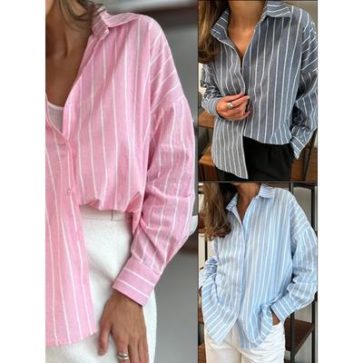 Autumn and Winter New Long-sleeved Cardigan Jacket Women's Striped Shirt Women's Clothing