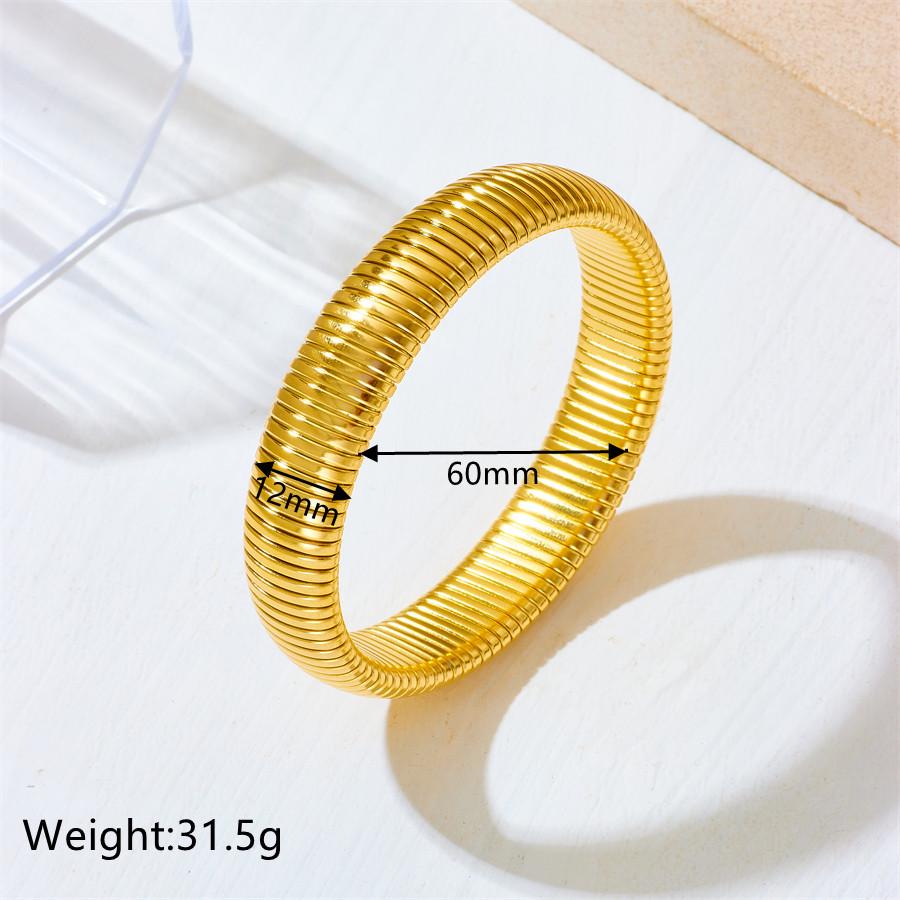 European and American Striped Stainless Steel Bangle: 12/15mm Women's Light Luxury Elastic Bracelet
