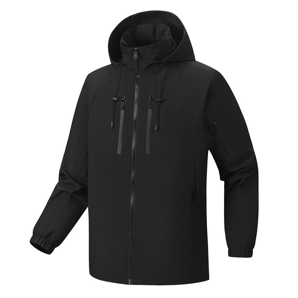 Men's Solid - Color Outerwear Waterproof And Wind - Resistant Hooded Windbreaker, Outdoor Sports Raglan Sleeve Jacket, Men's Fleece - Lined Jacket