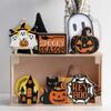 Halloween Spooky Tiered Tray Decor Set with Witch Skeleton Bat and Spider Wooden Signs for Table Centerpiece Shelf Display