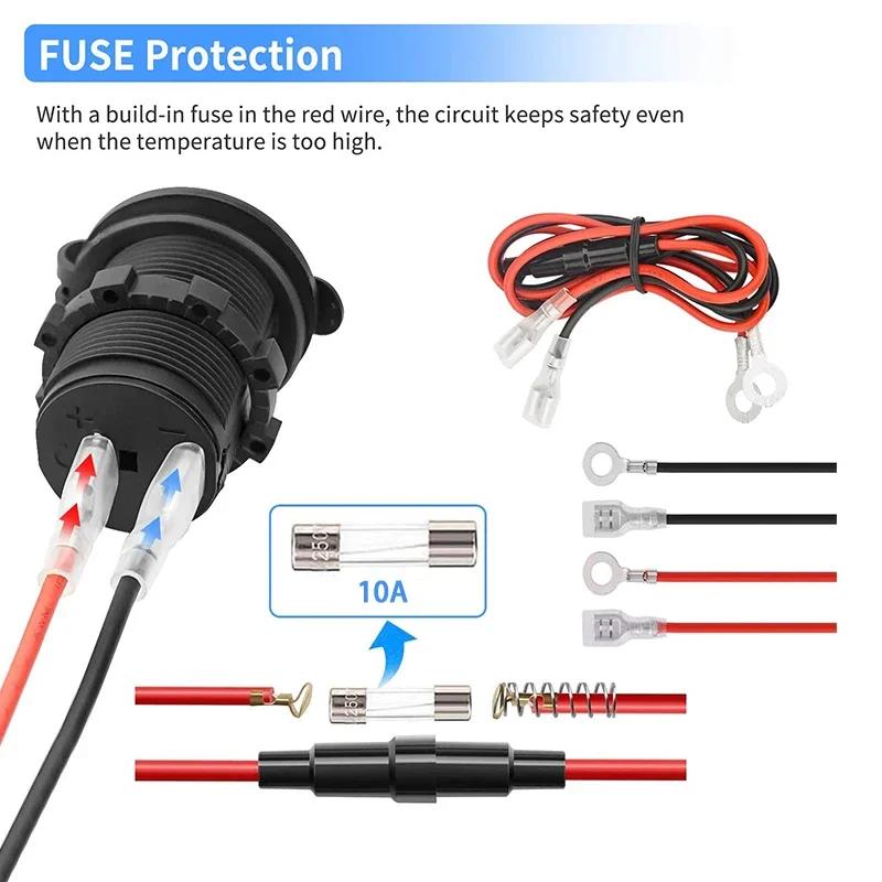 12V 24V Wasserdichte Zigarettenanzünderbuchse Stromanschluss Universal für Auto Marine Motorrad ATV Wohnmobil LKW mit Kabel D5