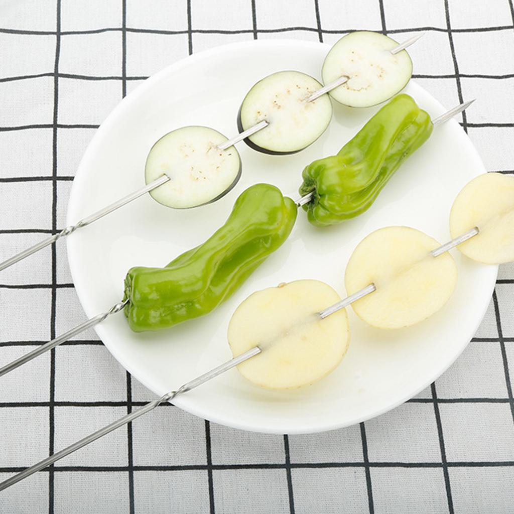 10pcs Reusable Stainless Steel BBQ Skewers Portable Grill Kabob Skewers Suitable for Family Party Shish Kabob