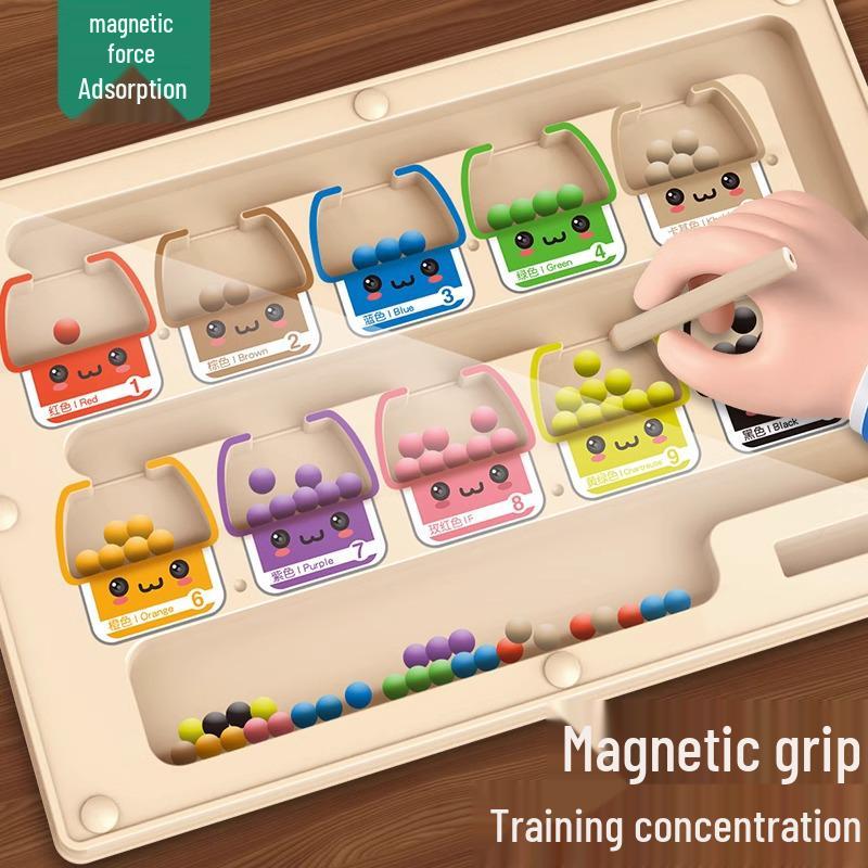 Children's Magnetic Pen Maze: Wooden Arithmetic, Number & Color Recognition Puzzle