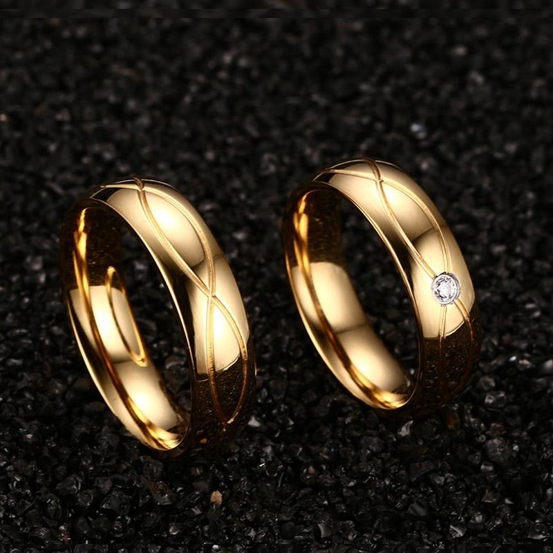 Vnox Hot Wedding Bands Rings For Women Men Gold-Color Stainless Steel Engagement Ring Jewelry