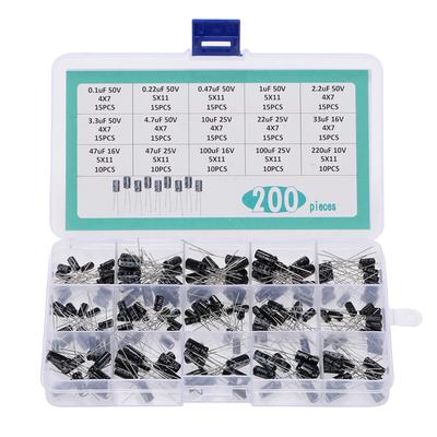 200-teiliges Elektrolytkondensator-Set mit 15 Werten und Box