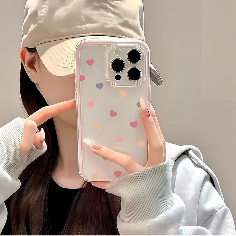 Cute Colorful Love Pattern TPU Transparent Phone Case For iPhone 17 Pro Max 11 12 13 14 15 16 Pro Plus Shockproof Soft Cover