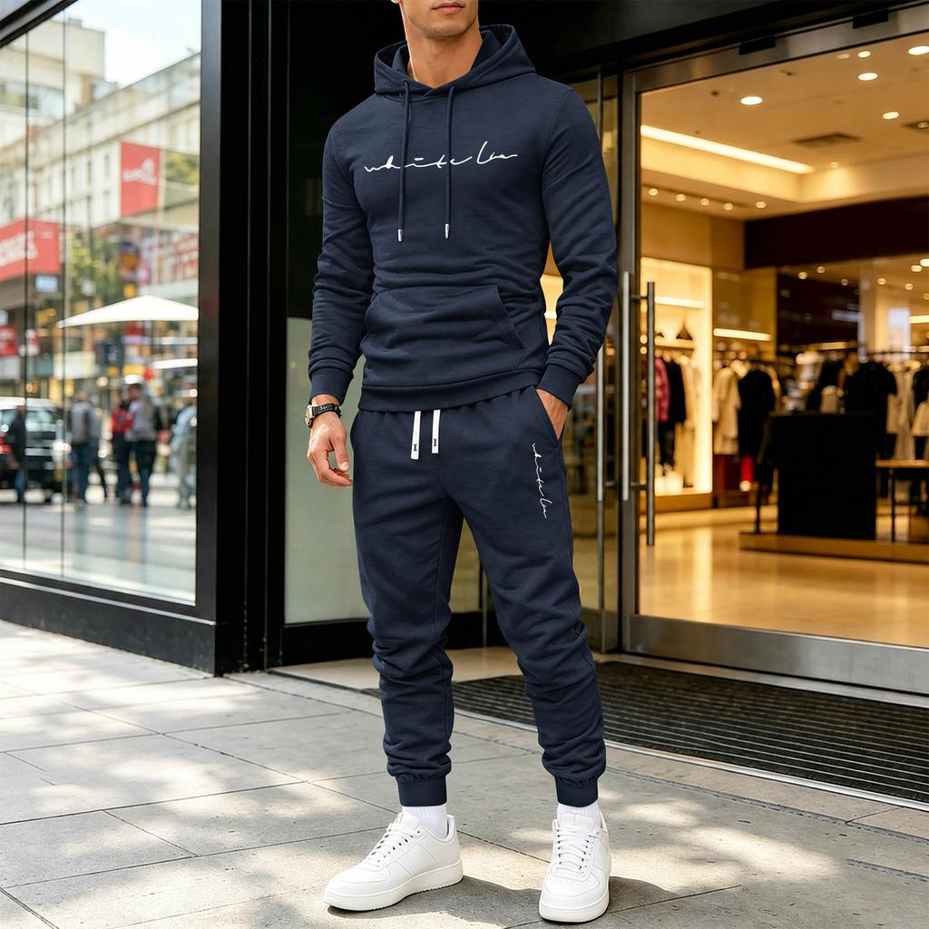 Men's Printed Hoodie and Sweatpants Set Casual Athletic Tracksuit with Matching Hooded Sweatshirt