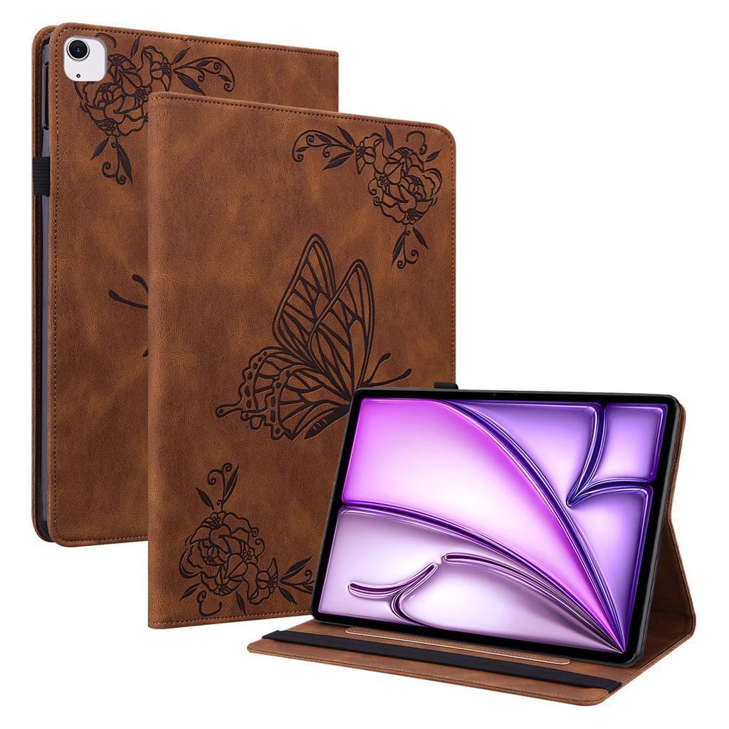 For iPad Air 11 (2025)/(2024) Case Imprinted Butterfly Flower PU Leather Flip Card Slots Tablet Cover