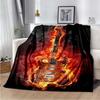 Gitarre Feuer Musik 3D Gedruckte Kunst Flanell Decke für Betten Wandern Picknick Tagesdecke Überwurfdecke Super Weiche Leichte Decke