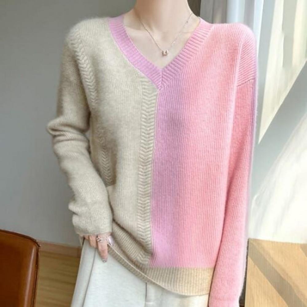 NaVaVa Women Color Block V Neck Long sleeVe Knit