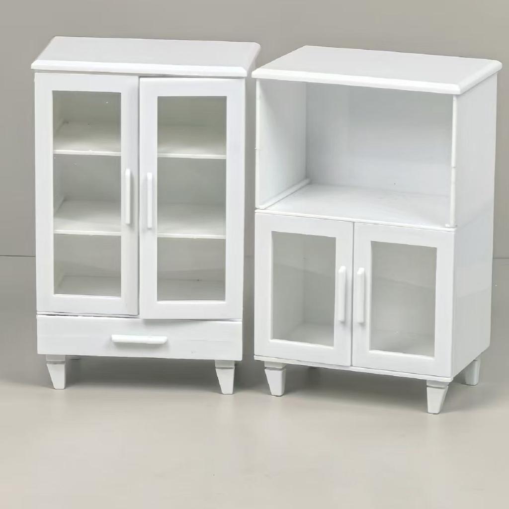 1pc Miniature Cabinet - White & Transparent Glass Door Storage Organizer, Compact Durable Design for Home Decor, Model Room Display, Creative Craft