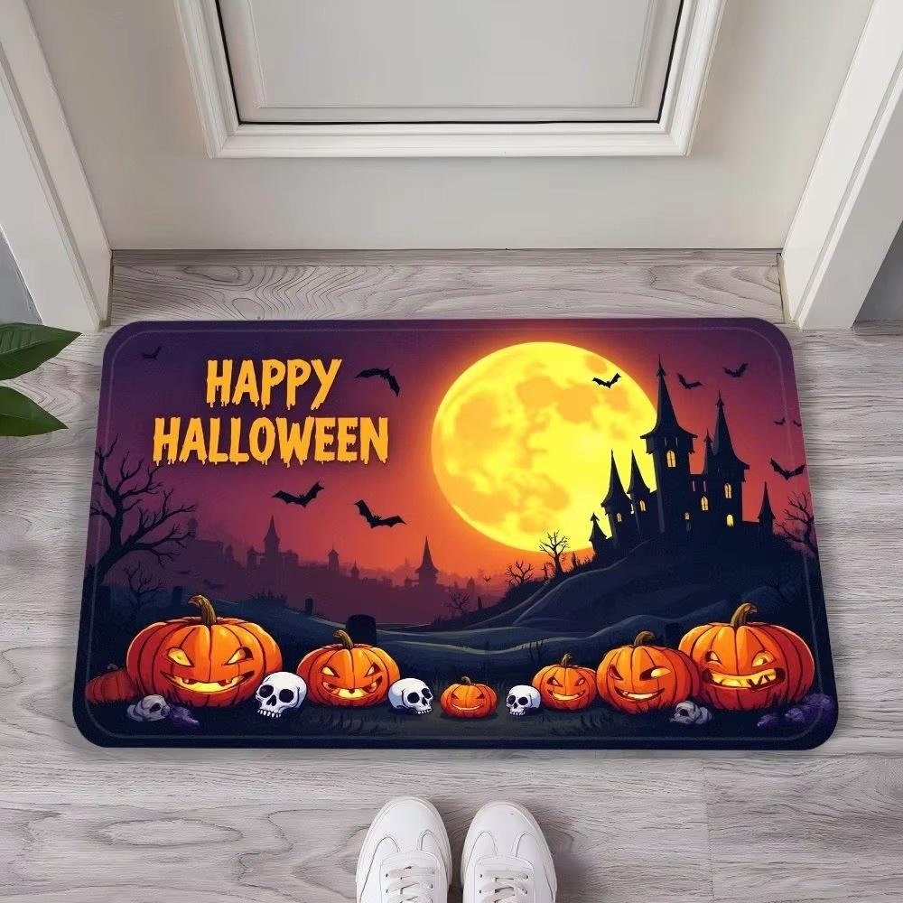 Ghost Castle Halloween Flannel Decorative Carpet, Anti-Slip and Comfortable Home Decoration for The Entrance Foyer