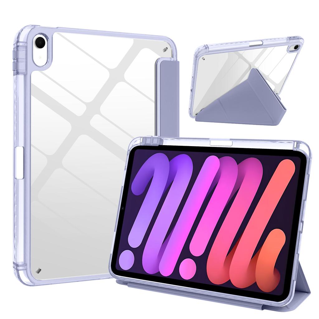 For iPad (2025)/iPad 10.9 (2022) Case Magnetic Closure Origami Stand Transparent Leather + TPU + Clear Acrylic Back Cover